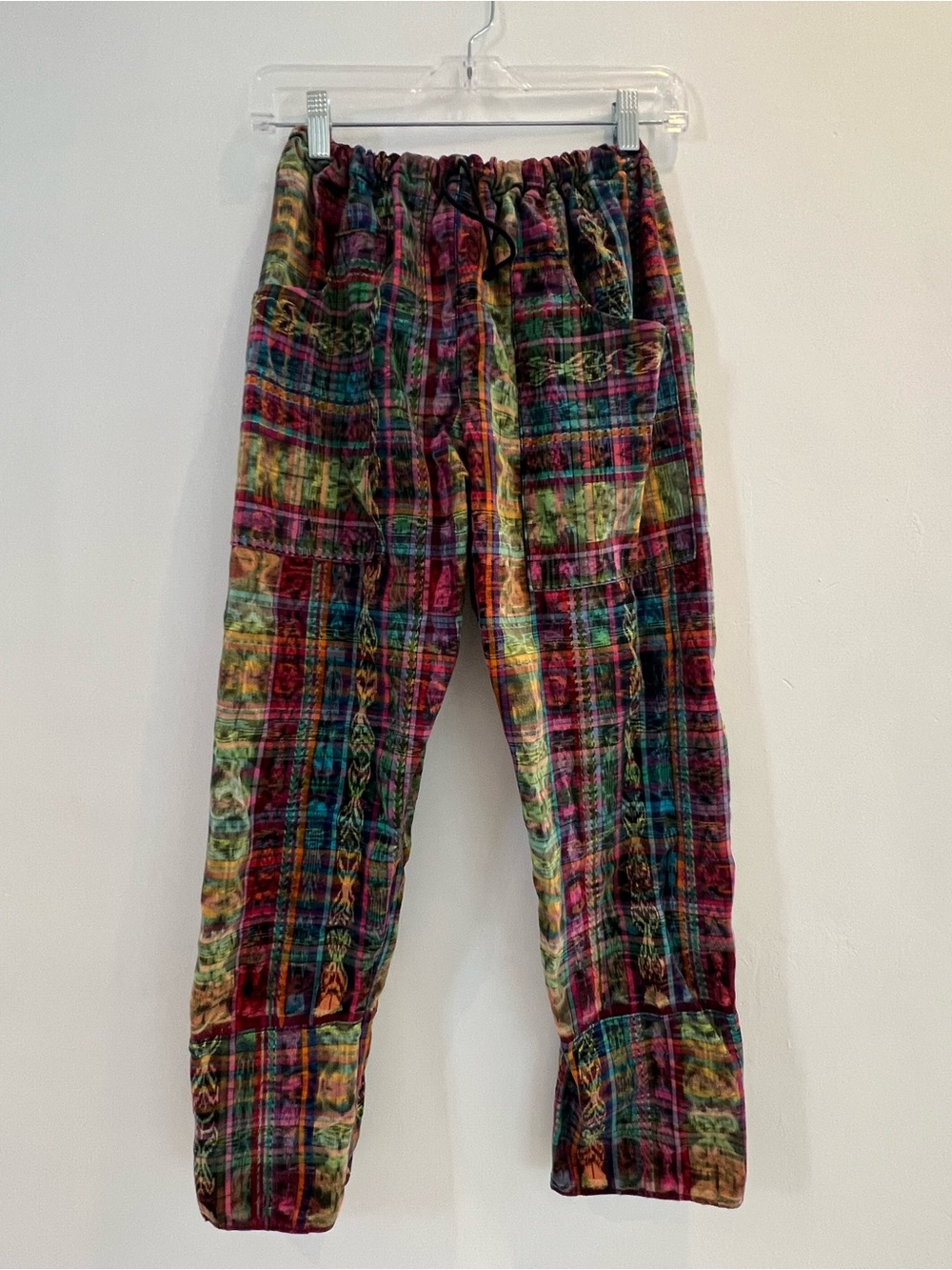 Women’s hippi Multicolor Plaid Lounge Pants - Vibrant Pattern size small